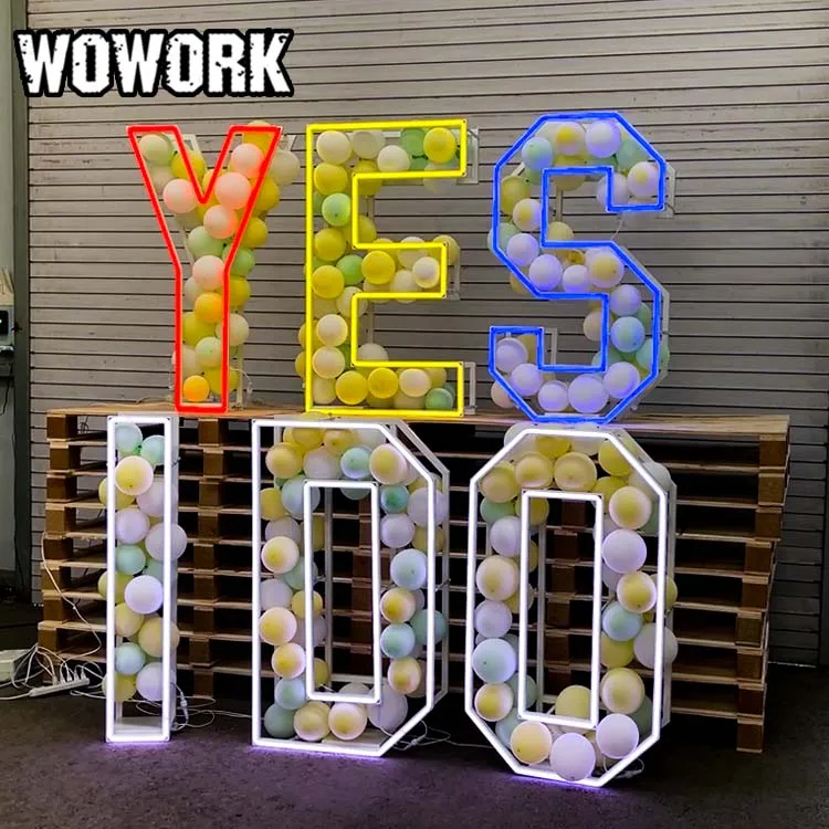 WOWORK giant 4ft 3D RGB neon abyss letter infinity mirror number lights backdrop for wedding birthday party decoration