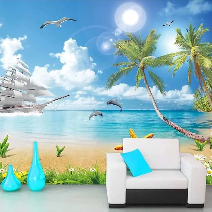 custom palm tree 3d beach sea wallpapers forest trees self adhesive