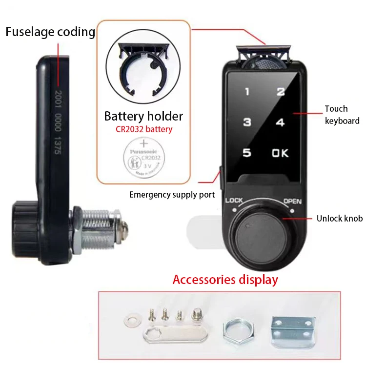 Electronic Keyless Digital Password Keypad Cam Smart Door Lock With Button battery CR2032