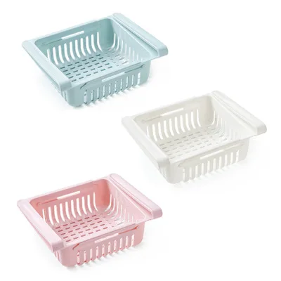 RayTop Hot Sale Adjustable Retractable Plastic Fridge Food Telescopic Drawer Basket Organizer Pull Out Refrigerator Storage Box