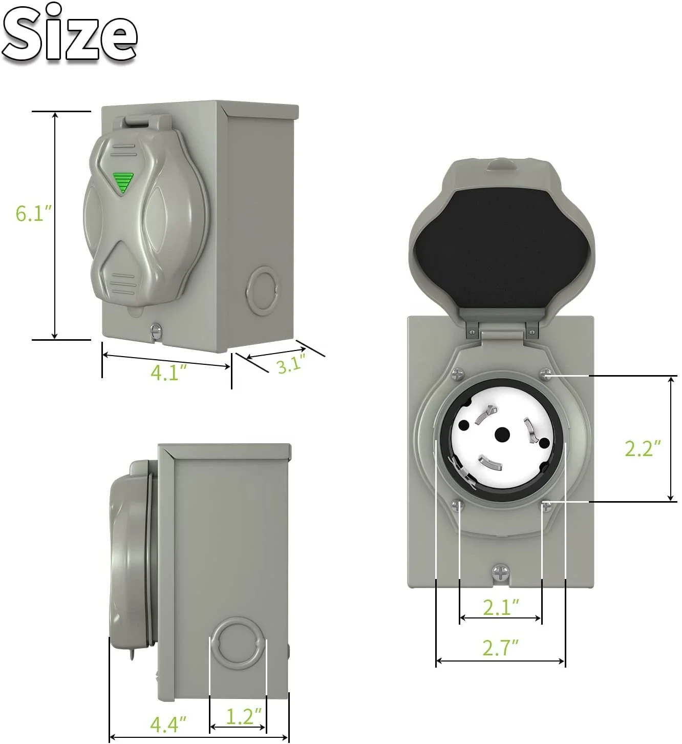 H10414  50 Amp Generator Power Inlet Box NEMA SS2-50P 125/250 Volt Power Inlet Box for 3 Prong Generator Cord