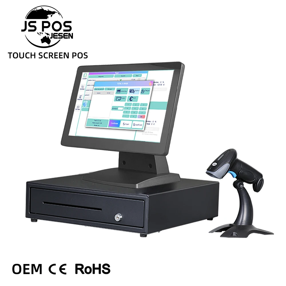 Jesen OEM POS  17/15 inch Touchscreen POS system cash register machine Cashier Retail Resolution for Restaurant