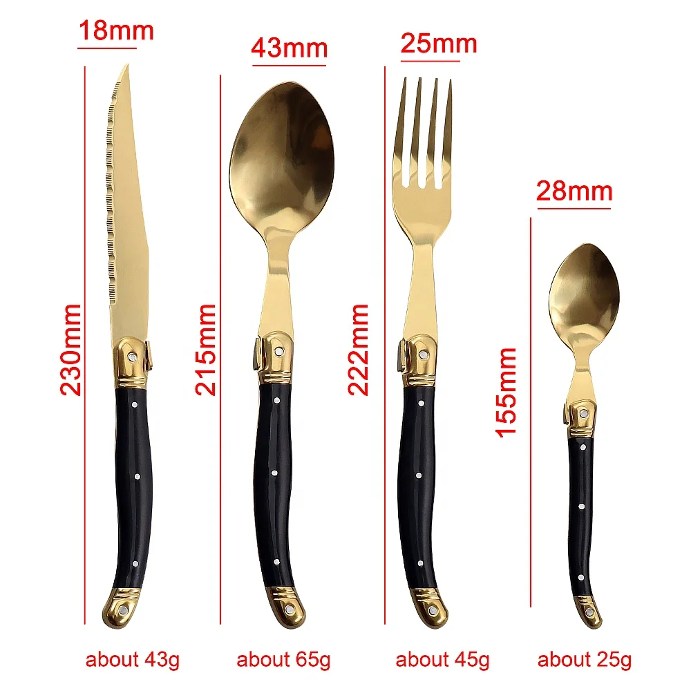 Golden Flatware Laguiole Cutlery Set Stainless Steel Sharp Steak Knives Forks Soup Spoons Teaspoons Dinnerware Set For Wedding