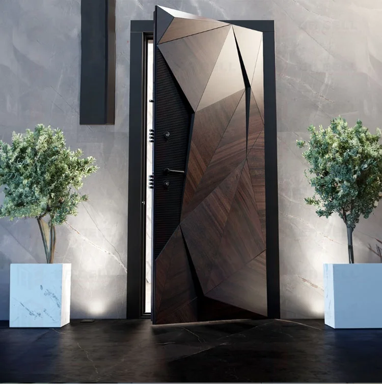 Modern Home Main Entrance Security Entry smart door lock with camera sidelight Aluminum Glass Pivot Door