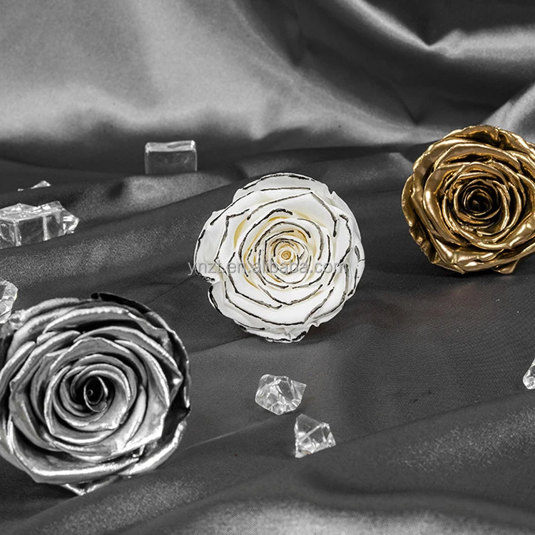 ZanTe wholesale special colors immortal fleur grade A eternal real roses flower box order dipped Golden Silver Preserved Roses