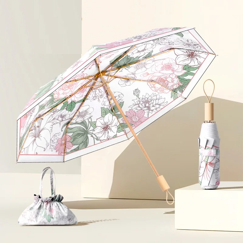 High Quality Wholesale Promotional Custom Logo Print 3 Folding Umbrella Light Weight China Made Umbrella