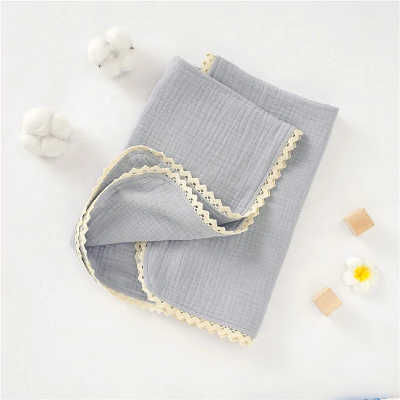 100% Organic Cotton Woven Double Layers Lace Trim Baby Muslin Comforter