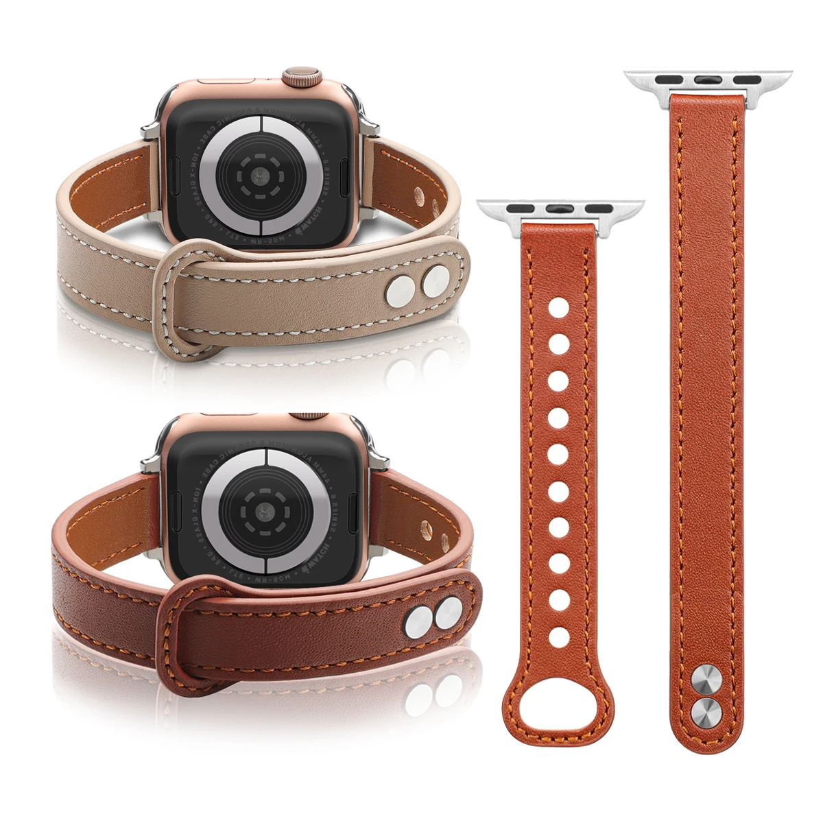 luxury genuine leather watch straps for apple watch 7/6/5/4/3/SE with dual nail quick released women leather watch band