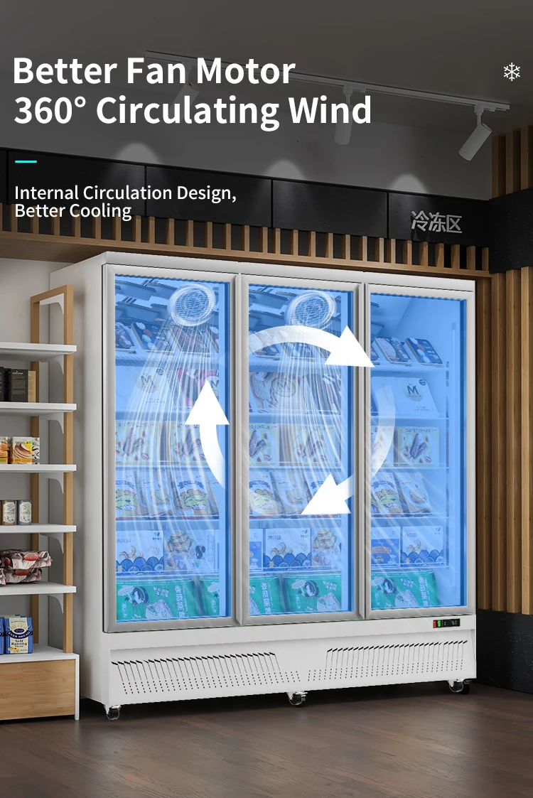 LD1880D Low Maintenance Fast Cooling Fridge Black White Color 1500L Three Door Display Freezer For Commercial Kitchens