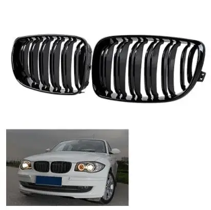 Для Bmw E81 E87 1 серии 1m Стиль Двойной планка гриль блестящий черный почек передняя решетка радиатора