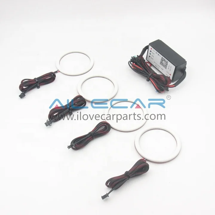 AILECAR 5V White Coating LED Halo Angel Light Eye 90MM * 4PCS RGBW + Turn Yellow Light LED Chip SK6812 Angel Lights For Cars