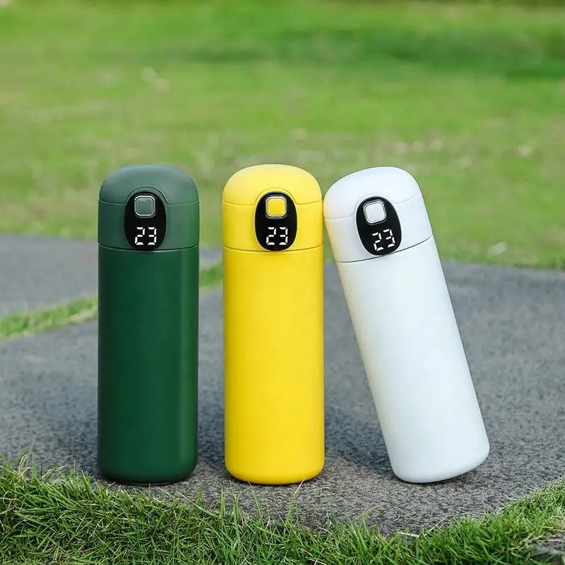 Lovely Bulk Customized 14 Oz Portable  304 Stainless Steel Temperature Smart Digital Cup Water Bottle  with Straw