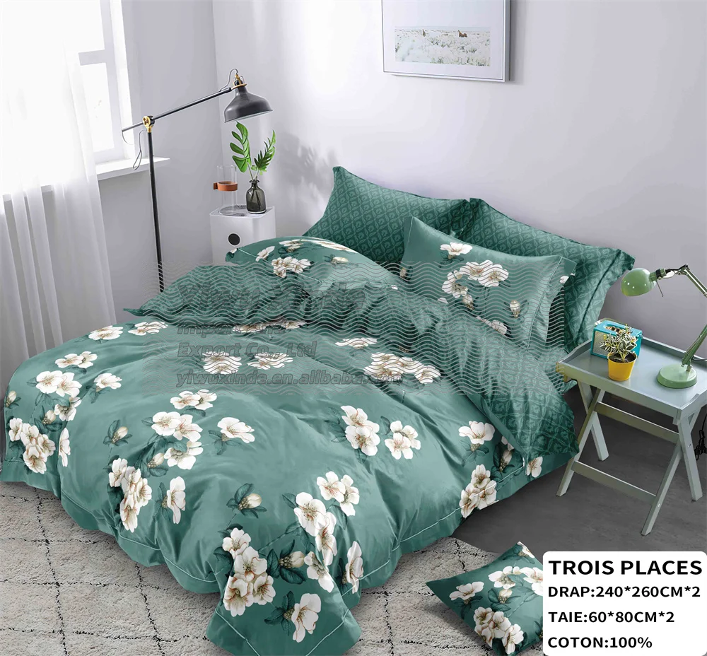 wholesale cotton bed sheets bedding set 100% cotton 4 pieces set Jimmy Africa trois places drap 4 pcs bedding