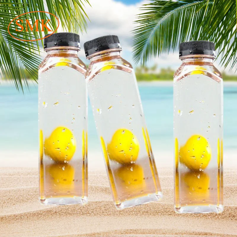 Disposable Hot Selling 400ml Juicer Square Plastic Bottle For Carbonated Drink With Lid