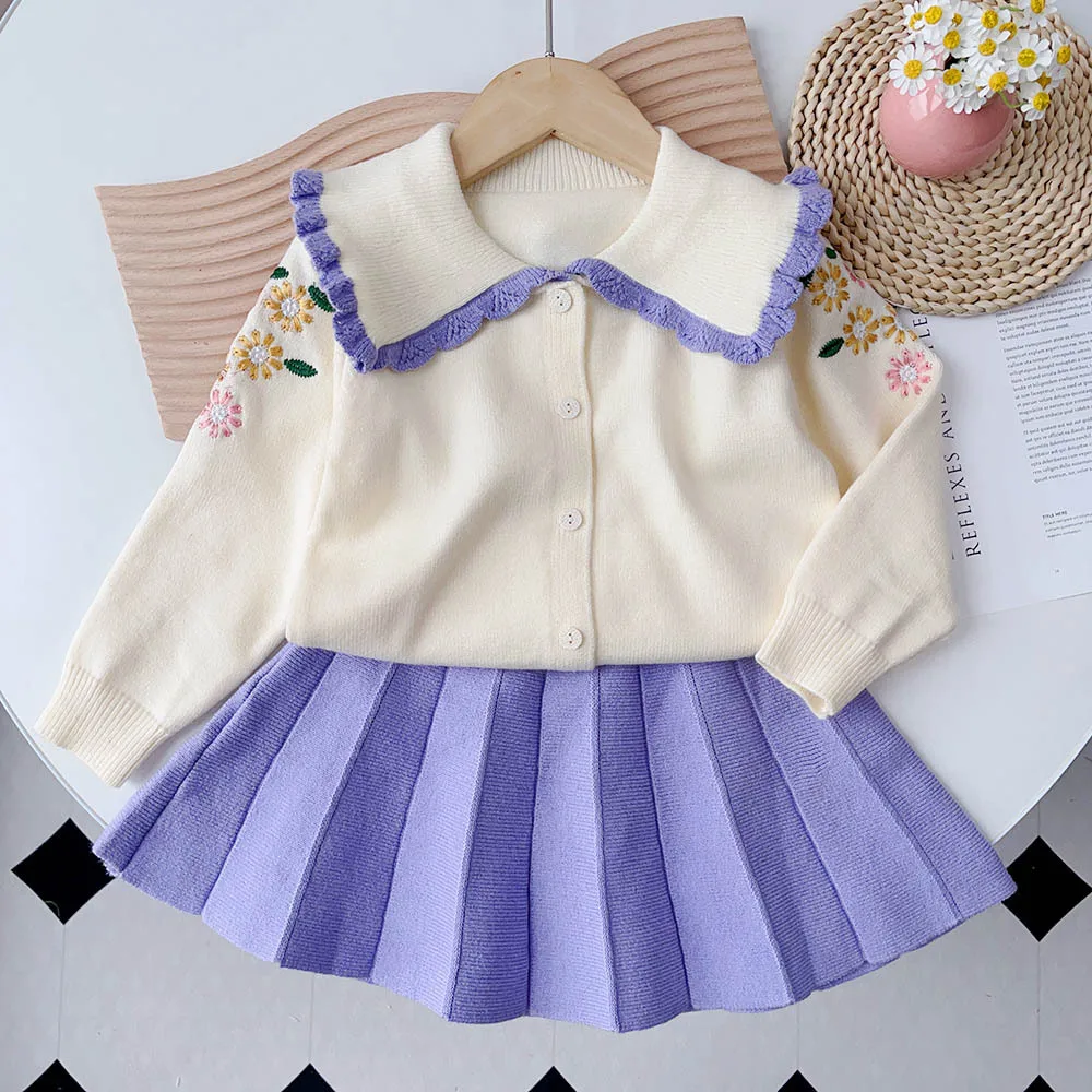 winter wholesale kids clothing sets little girls sweater dress flower long sleeve Korean ruffles boutiques fashion 233
