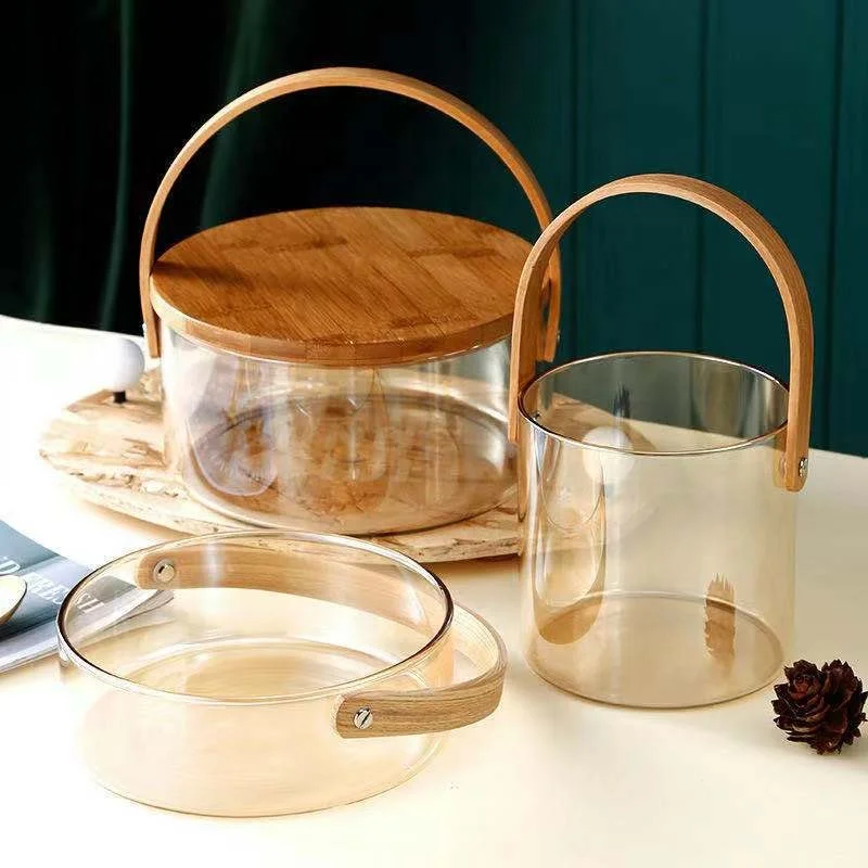 Antique Different Sizes Borosilicate Tableware Serving Bowl Big Fruit Cylinder Glass Bowl With Handle