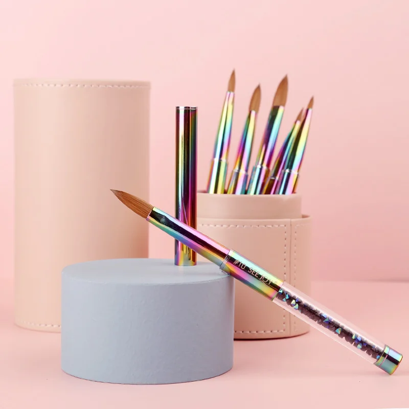 2021 Nail Brush 100% Kolinsky Nail Art Brush Pure Hair Metal Handle Size 2 4 6 8 10 12 14 Private Label Custom logo Nail Brush