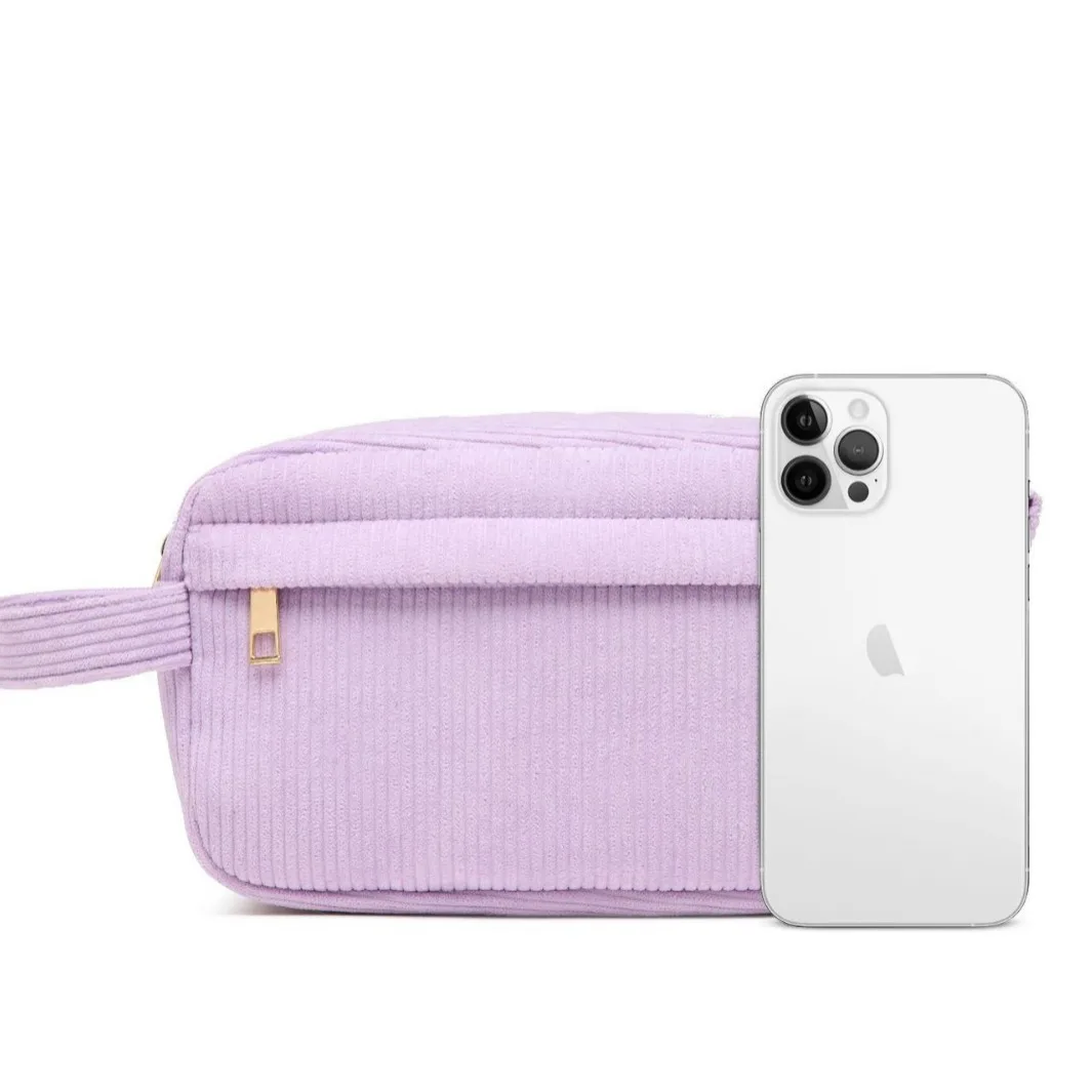 Large Capacity Corduroy Makeup Pouch Portable Makeup Organizer Bag for Accessories