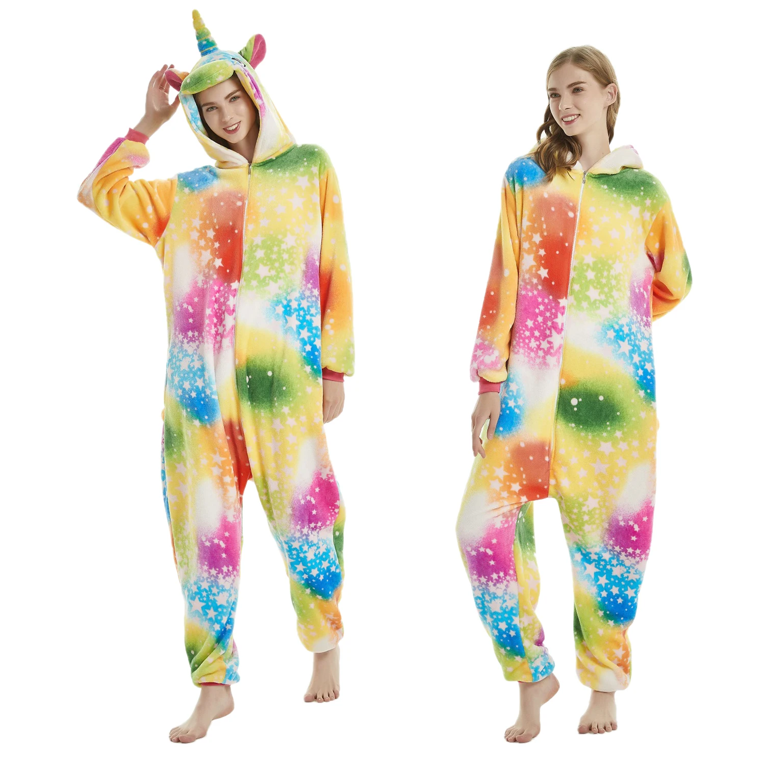 IN-STOCKED Retail Wholesale Pijama Kigurumi Unicorn Onesie Christmas Bodysuit Pajamas Sleepwear Adults costume Colorful Star