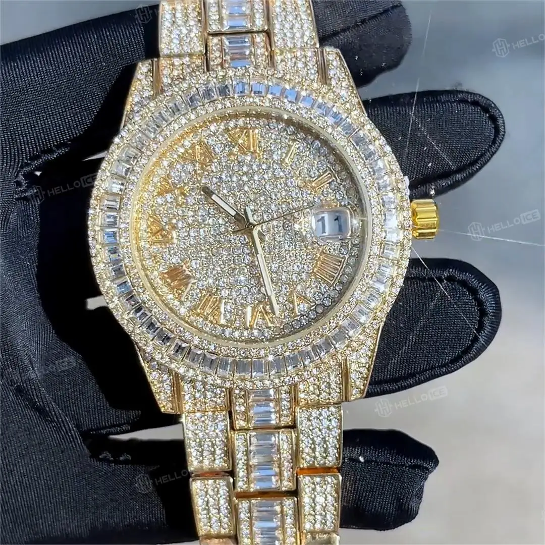 SuperGS Custom Luxury Hip Hop Mechanical Stainless Steel VVS Diamond Watch Moissanite Iced Out Watch
