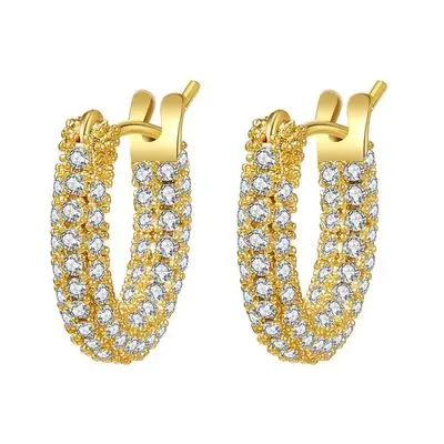 
European and American hot style S925 silver circle zircon trendy ear buckles tiny diamond double c earrings studs 
