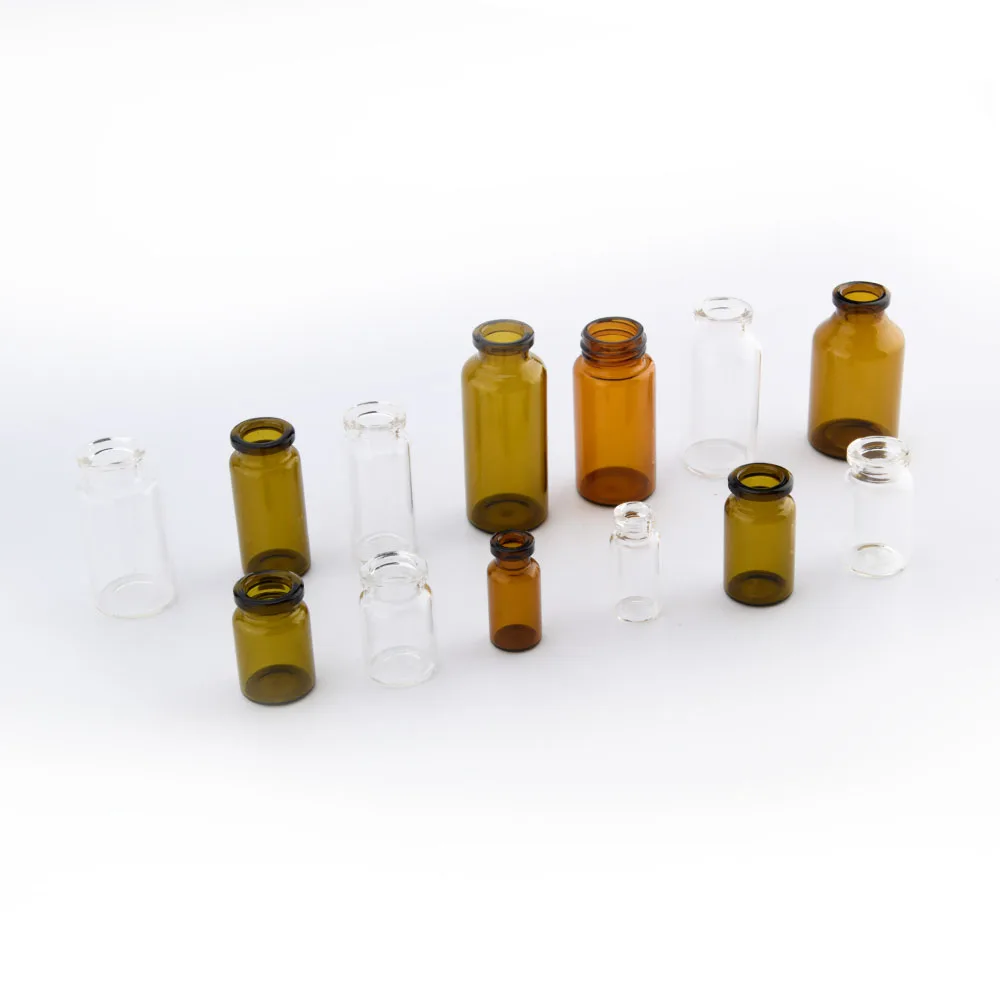 1-100ml transparent amber round bottom clamp mouth glass jar with aluminium cap rubber stopper