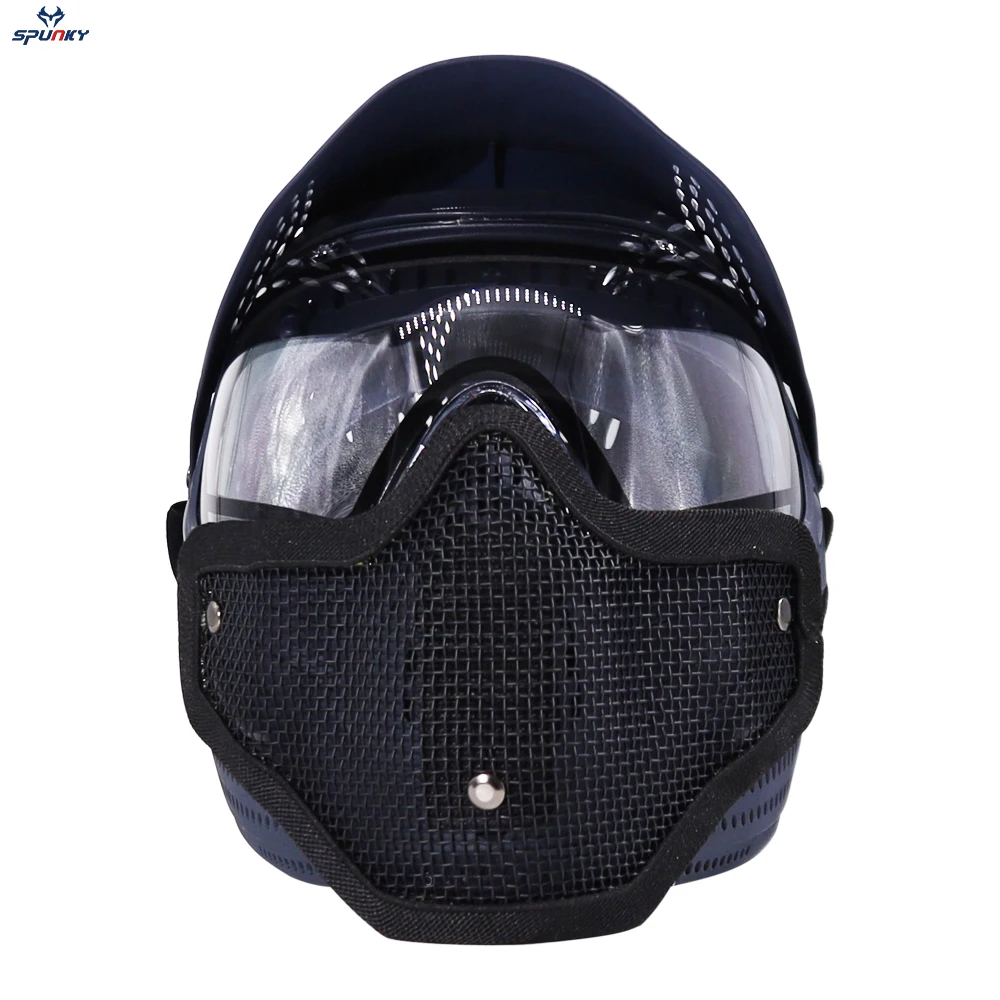 Thermal Lens Full Head Cover Paintball Mask Goggle with Wire Mesh Half Face Mask Protection Dark Blue