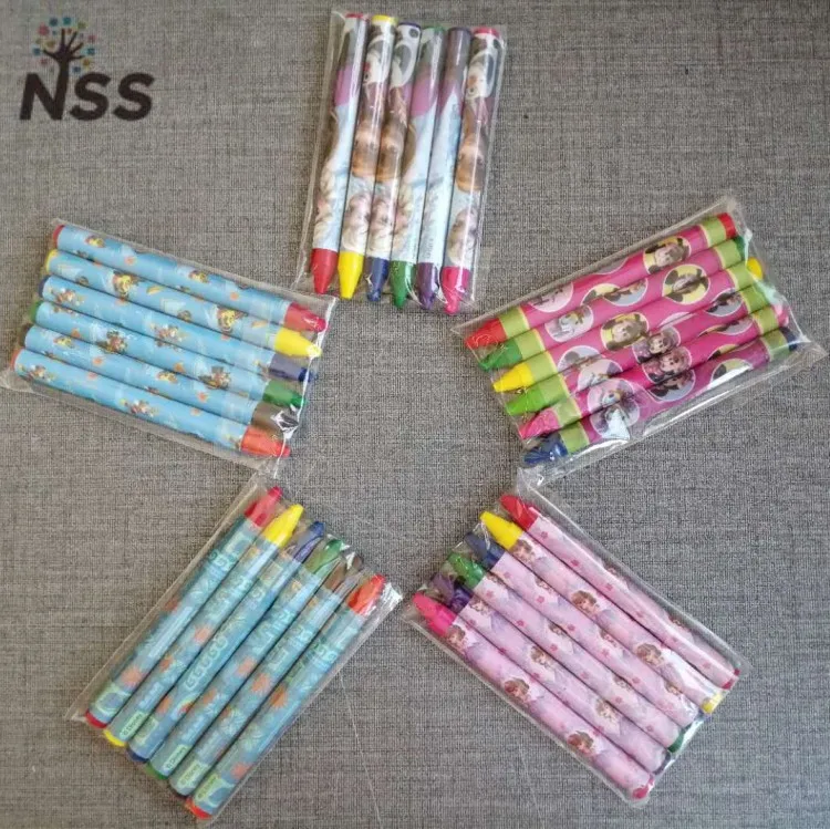 factory mini crayon set 6 color cheap crayon plastic bag packing