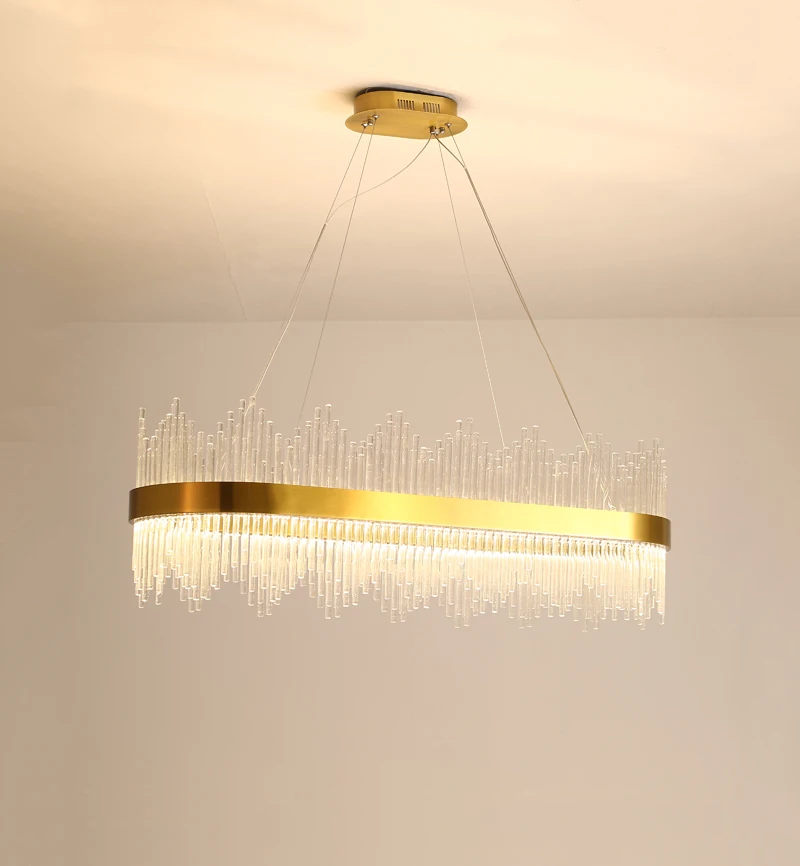 
Modern Style LED Glass Rod Hanging Light Gold Chandelier Crystal for Dining Table 