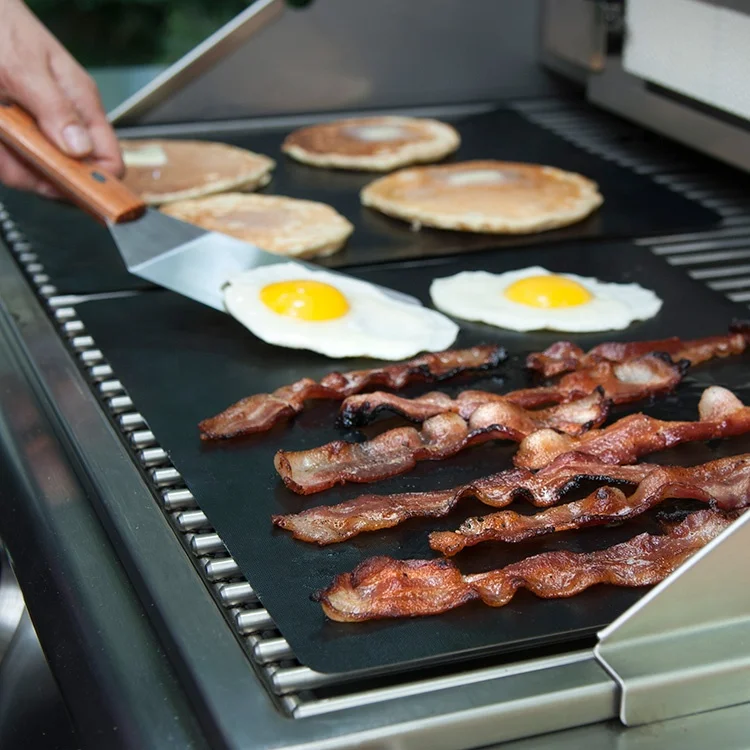 
Heat resistant non stick surface prevents burning food reversible easy clean bbq grill mat 