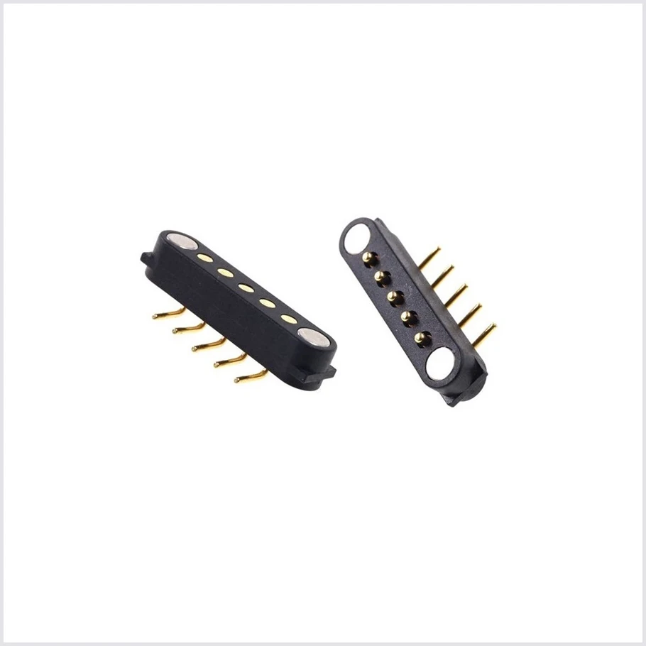 Popular Gold Plating 5 Pin Magnetic Pogo Pin Connector Pitch 2.54mm Right Angle Magnetic Pogo Pin Connector