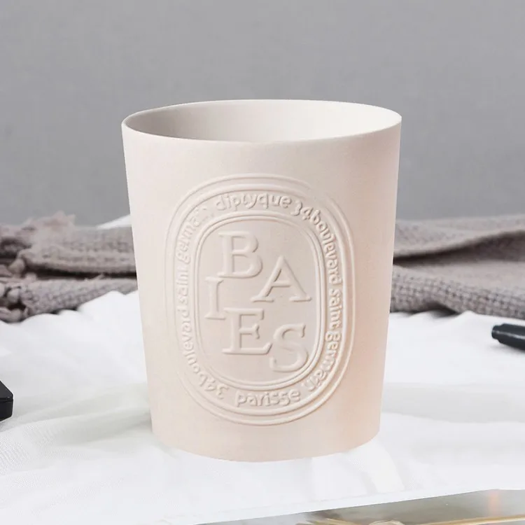 Wholesale custom matte embossed logo candle vessels container large empty ceramic candle jars for making candles