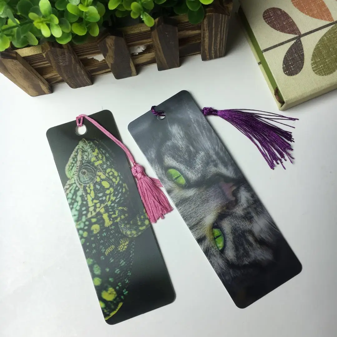 Custom promotional gift set 3d animal lenticular shape plastic bookmark 3d flip anime stationery bookmarks With Tassel