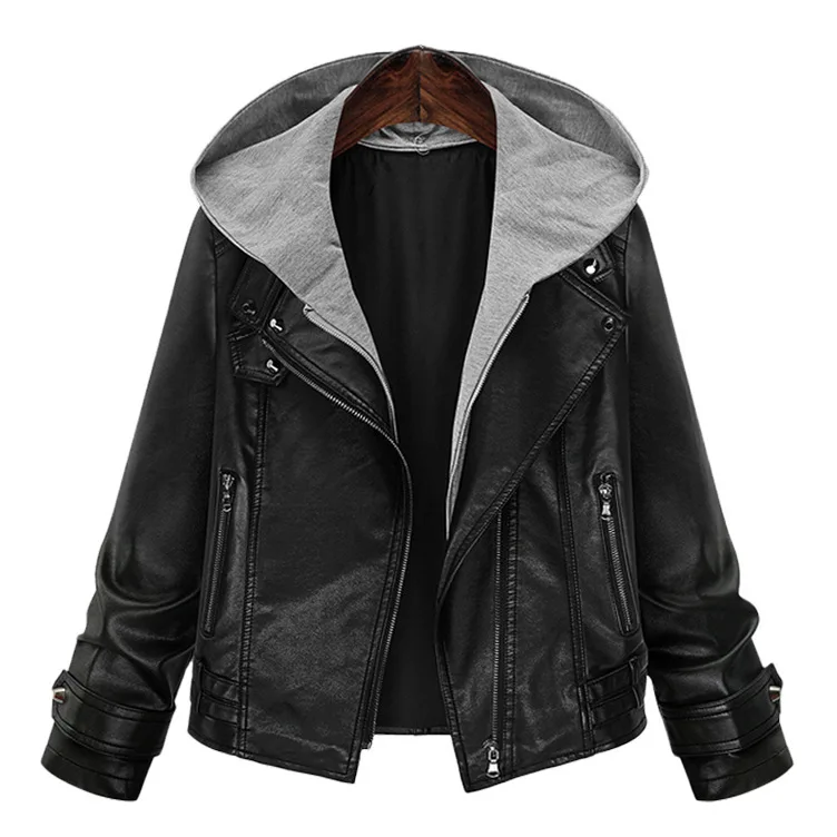 
XL-5XL plus size women leather jacket black faux leather biker jacket 