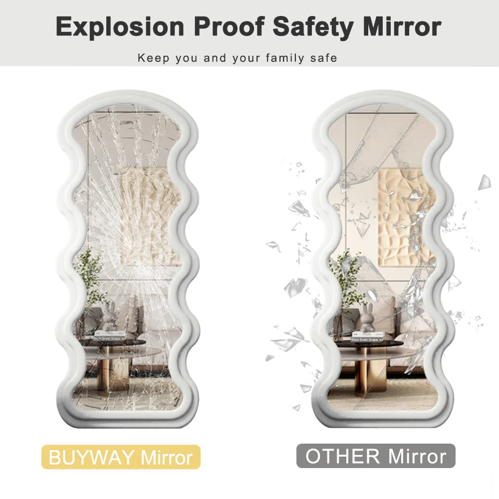 Wall Mounted Home Decor Wavy Wooden Framed Full Length Big Large Long Bedroom Length Dressing Room Standing Espejo Floor Mirror