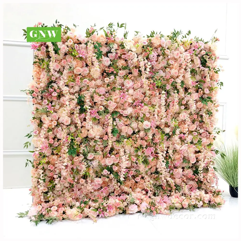 Wholesale Custom White Pink Wedding Supplies Decoration Rose Backdrop Silk Artificial Decorative Flower Wall