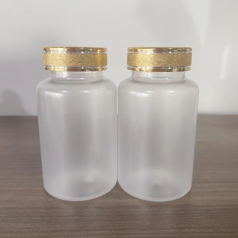 100ml 120ml 150ml 200ml 250ml 300ml  Frosted Empty  plastic Medicine  Pill Bottle with Gold  silver cap