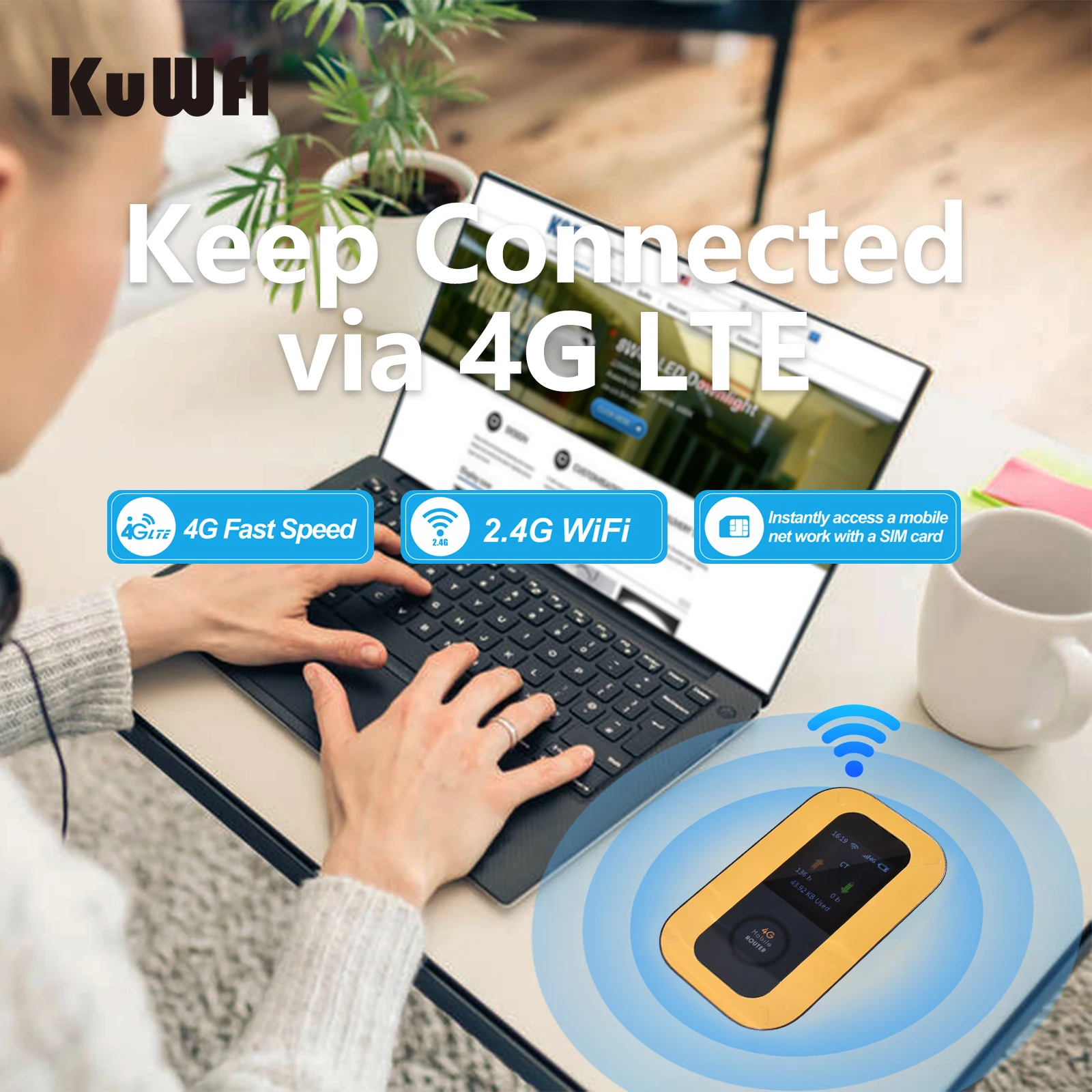 Dual sim KuWFi router 4g port forward unlocked mobile wifi hotspot 10 users eSim pocket wifi 4g lte for hiking