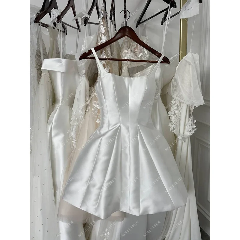 Manufacturer Women Short Lover Forever Satin Wedding Dress Designer Bridal Mikado Beach Gown Elegant with Puffy Lantern Sleeves