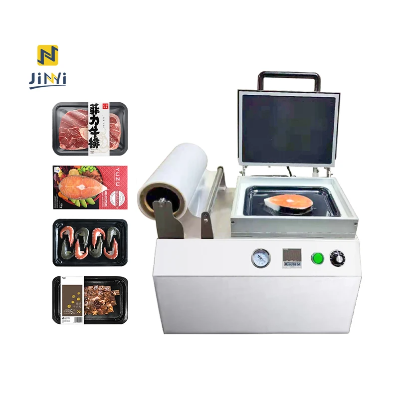 JINYI DQ240VST Food store homeuse tray seal skin pack machine cook food skin vacuum pack machine ready meal