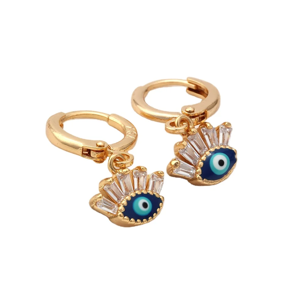 Fatima Earrings Lucky Eye Blue Zircon Hand Stud Earrings Small  for Women Girls Fashion Jewelry