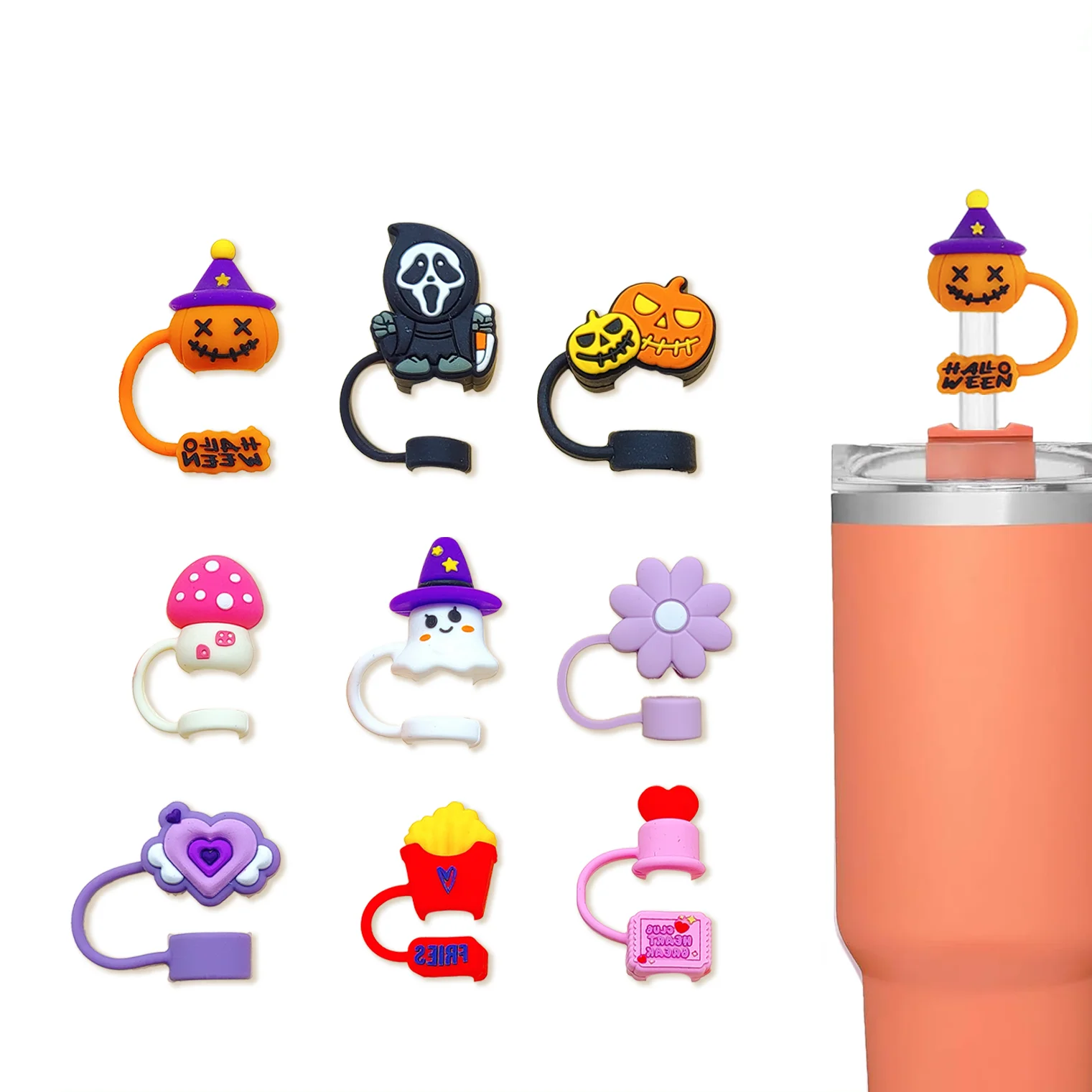 Wholesale Reusable flower anime designer Silicone Straw Toppers bow accessories 3d Straw Covers Caps for Stanley cup