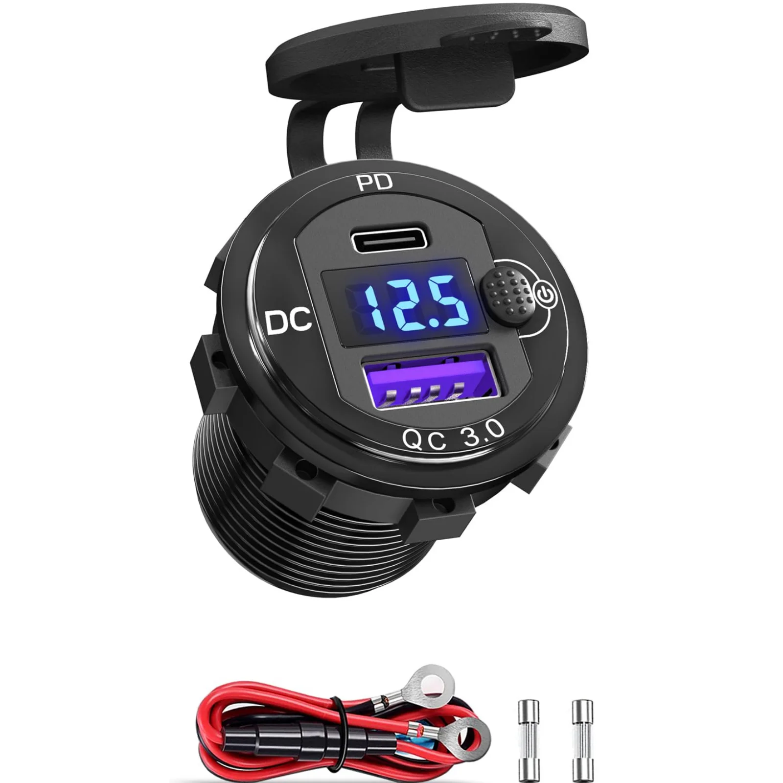 12 В USB розетка QC30 USB порт с вольтметром 38 Вт PD USB C автомобильное зарядное устройство алюминиевая розетка для автомобиля RV Морской лодки