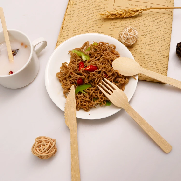 bamboo 17cm disposable travel cutlery set Eco-friendly knife fork and spoon set