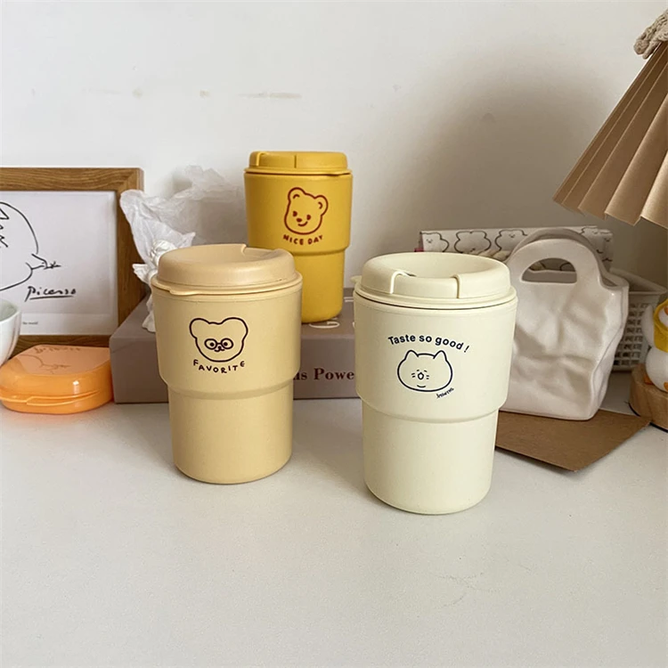350ML Korean Style Factory Customized Home Drinking Plastic Ware High Quality Cute Printing Office Coffee Mug