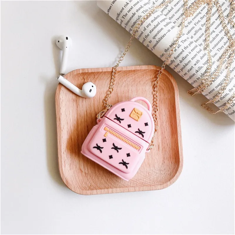 Luxury Brand 3D Cute Cartoon Diagonal Bag Silicone Earphone Cases For Airpods 3 2 1 Pro Charging Protective Box With Metal Chain