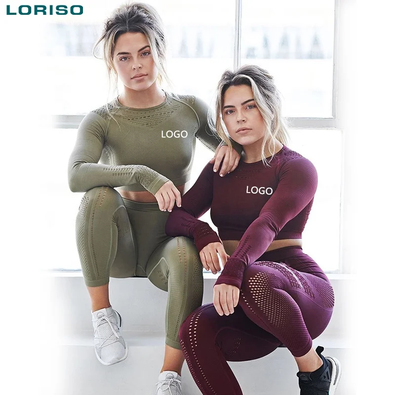 Пикантный женский эластичный бесшовный yogawear с длинным рукавом, нейлон и спандекс, коричневый костюм для йоги, спортивный костюм, переработанная спортивная одежда