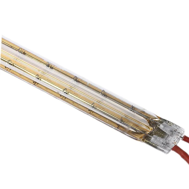Shortwave Gold Coated Halogen Heating Lamp Quartz Twin Tube Gold Reflector Infrared Heating Lamp