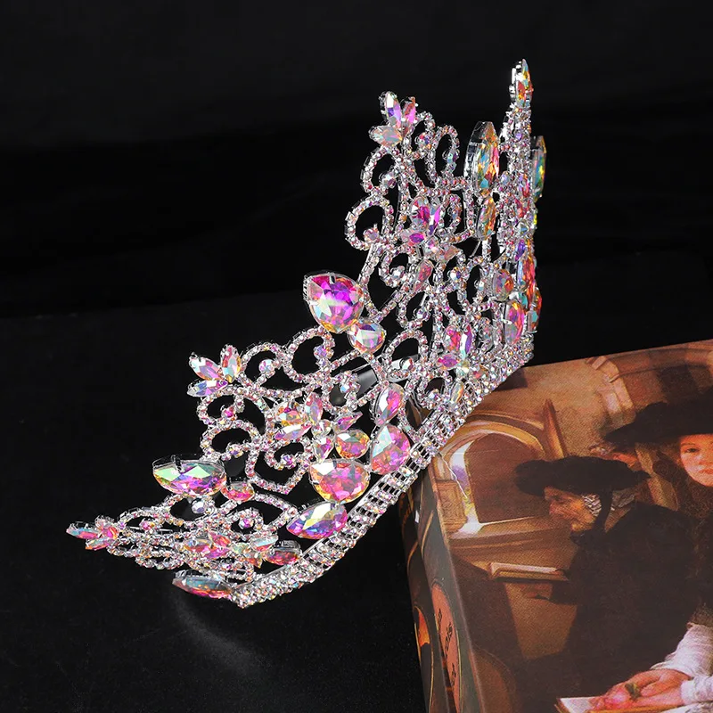New European and American Colorful Crystal Zircon Crown Princess Birthday Baroque Alloy Crown