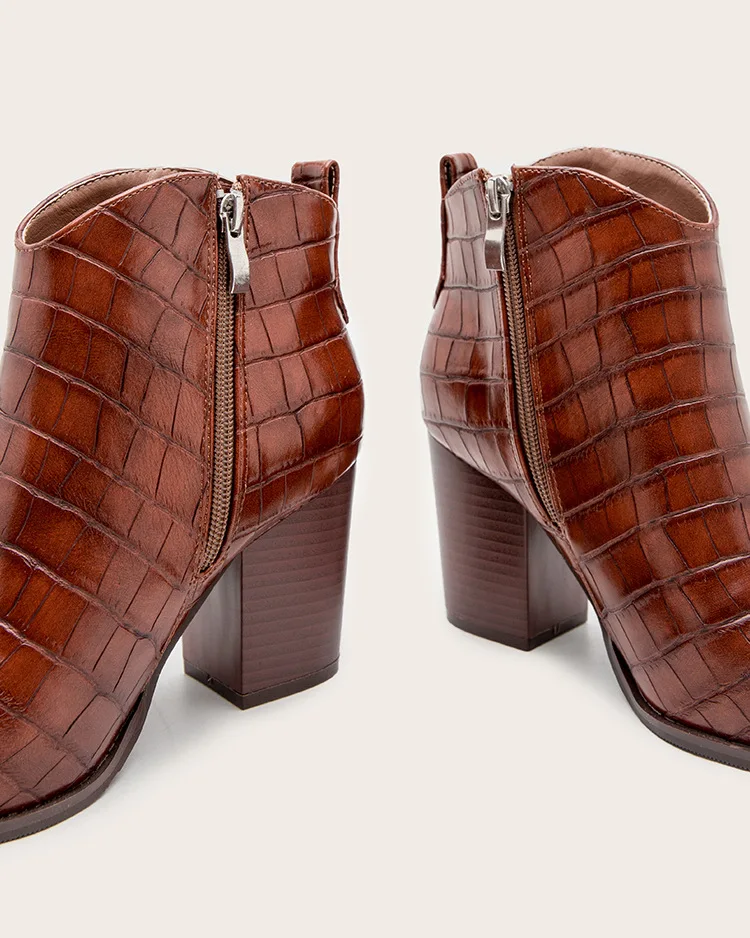 2024 new retro elegant custom leather boots anti-slip short heels crocodile pattern ladies martins